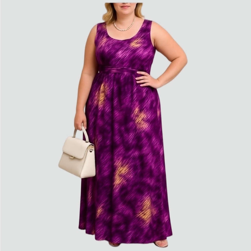 MR MAX Purple White Yellow Swirl Petite Maxi Dress Plus size 2XP